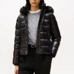 TOMMY HILFIGER WOMAN GLOSS DOWN SLIM JACKET HOODED WATERPROOF BLACK