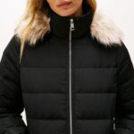 TOMMY HILFIGER WOMAN PUFFER JACKET WITH FAUX FUR HOOD BLACK - Image 3