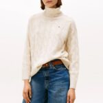 TOMMY HILFIGER WOMAN SOFT WOOL CABLE ROLL-NK LS SWT BEIGE