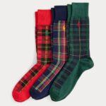 POLO RALPH LAUREN PLAID TROUSER SOCKS 3 PACK GIFT SET WINE/GREEN/ROYAL