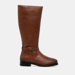 TOMMY HILFIGER WOMAN'S TH BUCKLE LEATHER LONG BOOT BROWN