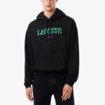 LACOSTE MEN'S LOOSE FIT EMBROIDERED HOODIE BLACK