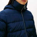 TOMMY HILFIGER WOMAN PUFFER MW DOWN SLIM COAT WITH FUR DARK NAVY BLUE - Image 3