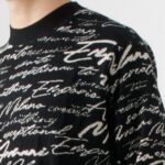 EMPORIO ARMANI EA7 MEN WOOL SWEATER WITH ALL-OVER LOGO BLACK - Image 3