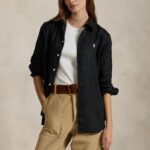 POLO RALPH LAUREN WOMEN'S CLASSIC FIT LINEN SHIRT BLACK