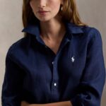 POLO RALPH LAUREN WOMEN'S CLASSIC FIT LINEN SHIRT TIDAL NAVY - Image 3