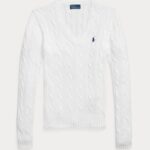 POLO RALPH LAUREN WOMAN CABLE-KNIT COTTON V-NECK JUMPER WHITE - Image 4