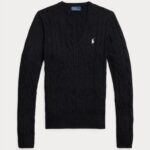 POLO RALPH LAUREN WOMAN CABLE-KNIT COTTON V-NECK JUMPER POLO BLACK/WHITE - Image 4