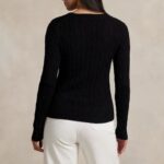 POLO RALPH LAUREN WOMAN CABLE-KNIT COTTON V-NECK JUMPER POLO BLACK/WHITE - Image 2