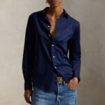 POLO RALPH LAUREN WOMEN'S CLASSIC FIT COTTON TWILL SHIRT REFINED NAVY