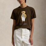 POLO RALPH LAUREN WOMAN POLO BEAR COTTON JERSEY T-SHIRT DARK BROWN