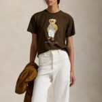 POLO RALPH LAUREN WOMAN POLO BEAR COTTON JERSEY T-SHIRT DARK BROWN - Image 3