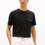 TOMMY HILFIGER MEN'S GLOBAL STRIPE POCKET PIQUE JERSEY T-SHIRT BLACK