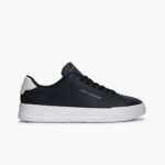 TOMMY HILFIGER MEN'S SNEAKERS LOGO COURT TRAINERS WITH LEATHER NAVY BLUE