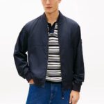 TOMMY HILFIGER MEN'S WATER RESISTANT TONAL LOGO BOMBER JACKET NAVY BLUE