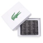 LACOSTE MEN'S BILLFOLD COIN WALLET MONOGRAM NOIR GRIS