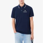 LACOSTE MEN'S CLASSIC FIT POCKET ACCENT L.12.12 POLO SHIRT NAVY BLUE