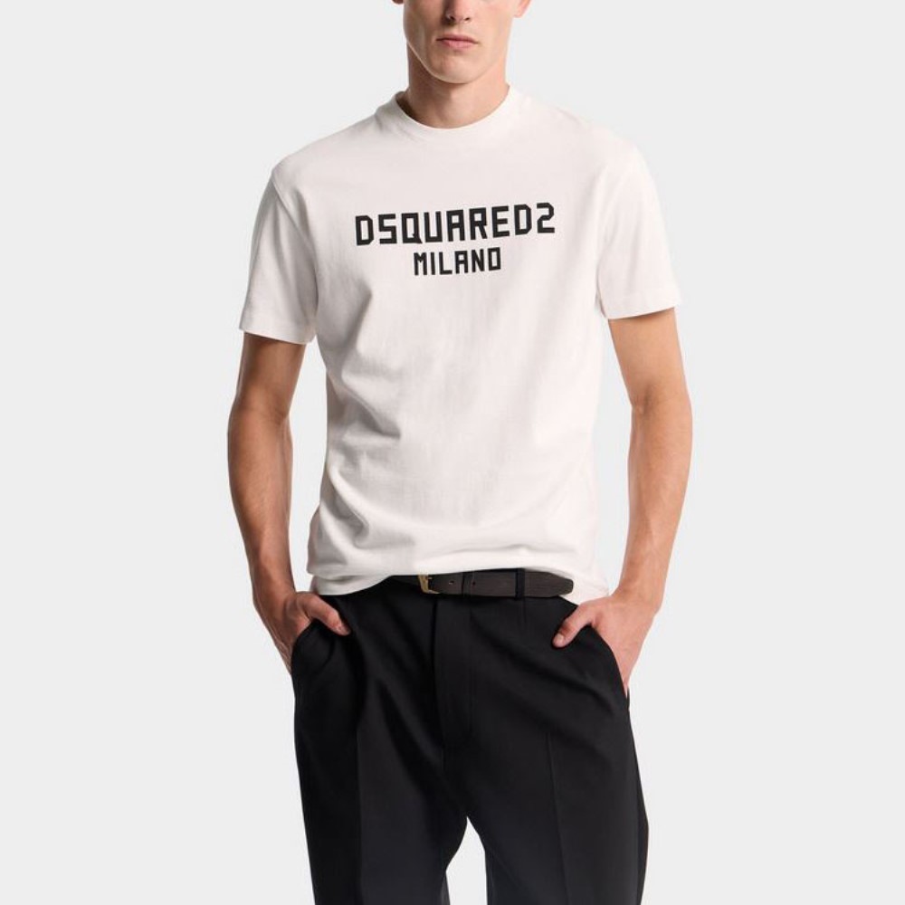 S74GD1520-100-3 DSQUARED2 MEN'S MILANO COOL FIT T-SHIRT WHITE - Image 1