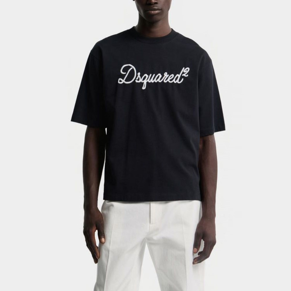 S74GD1524-900-3 DSQUARED2 MEN'S EMBROIDERED LOOSE FIT T-SHIRT BLACK - Image 1