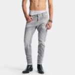 DSQUARED2 MEN'S BRUSHED GREY WASH SLIM TWIST JEANS