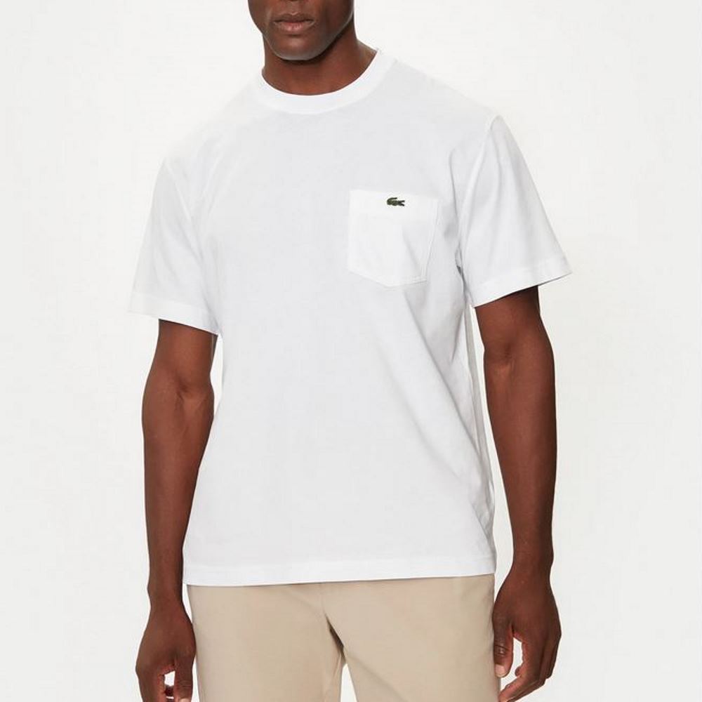 TH2827-00-00-4 LACOSTE MEN'S COTTON T-SHIRT WITH BREAST POCKET WHITE - Image 1