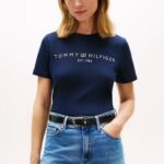 TOMMY HILFIGER WOMAN'S LOGO JERSEY CREW NECK T-SHIRT DARK BLUE