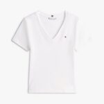 TOMMY HILFIGER WOMAN'S FLAG EMBROIDERY V-NECK SLIM T-SHIRT ECRU - Image 4
