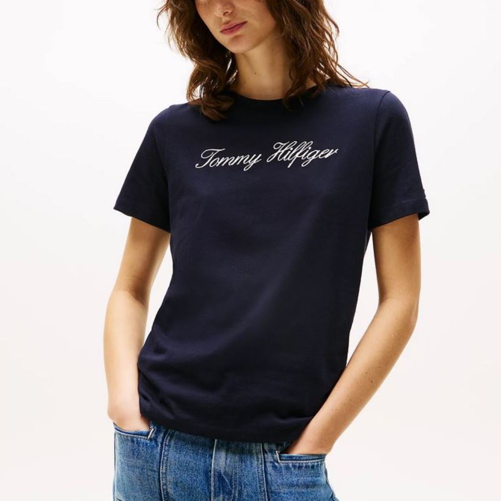 WW0WW43459-02G-3 TOMMY HILFIGER WOMAN'S NOS SCRIPT REGULAR C-NK SS NOS DESERT SKY - Image 1