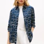 TOMMY HILFIGER WOMAN RELAXED FIT PURE LINEN SHIRT FLAG FEATHERS DARK NIGHT NAVY