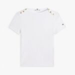TOMMY HILFIGER WOMAN'S GOLD-TONE BUTTON SLIM BOAT NECK T-SHIRT WHITE - Image 4