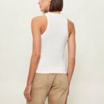 TOMMY HILFIGER WOMEN'S GOLD BUTTON HENLEY TOP ECRU - Image 2