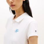TOMMY HILFIGER WOMEN'S TH SCRIPT SLIM SS POLO ECRU - Image 3
