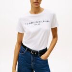 TOMMY HILFIGER WOMAN'S LOGO JERSEY CREW NECK T-SHIRT WHITE