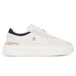 TOMMY HILFIGER WOMEN'S TH SATIN PLATFORM SNEAKERS ECRU/SPACE BLUE
