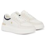 TOMMY HILFIGER WOMEN'S TH SATIN PLATFORM SNEAKERS ECRU/SPACE BLUE - Image 3