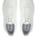 HUGO MEN'S SNEAKERS LOGO-COUNTER TRAINERS WITH CANVAS-EFFECT FABRIC OPEN WHITE - Image 4