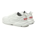 HUGO MEN'S SNEAKERS LOGO-COUNTER TRAINERS WITH CANVAS-EFFECT FABRIC OPEN WHITE - Image 3