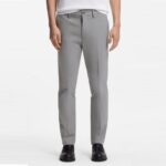 BOSS MEN'S SLIM FIT IN COTTON -BLEND TWILL STYLE P-1KAITON1-ZIP TROUSERS SILVER