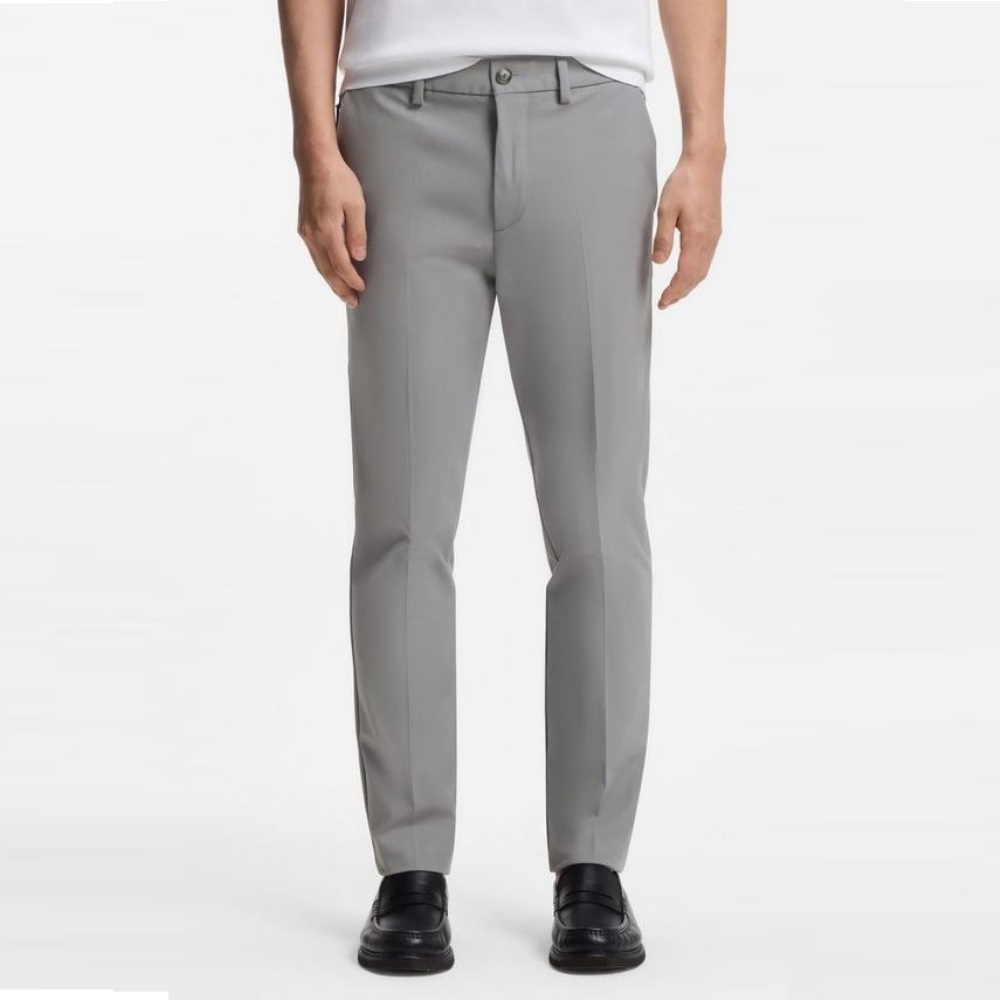50543945-047-2 BOSS MEN'S SLIM FIT IN COTTON -BLEND TWILL STYLE P-1KAITON1-ZIP TROUSERS SILVER - Image 1