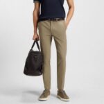 BOSS MEN'S SLIM FIT IN COTTON -BLEND TWILL STYLE P-1KAITON1-ZIP TROUSERS  DARK BEIGE
