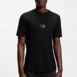 HUGO MEN'S T-SHIRT IN COTTON-JERSEY WITH GRADIENT LOGO LABEL BLACK