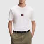 HUGO MEN'S T-SHIRT IN COTTON-JERSEY WITH GRADIENT LOGO LABEL WHITE