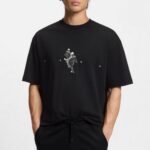 HUGO MEN'S OVERSIZED FIT T-SHIRT IN COTTON-JERSEY WITH GRAPHIC ARTWORK BLACK