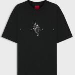 HUGO MEN'S OVERSIZED FIT T-SHIRT IN COTTON-JERSEY WITH GRAPHIC ARTWORK BLACK - Image 4