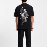 HUGO MEN'S OVERSIZED FIT T-SHIRT IN COTTON-JERSEY WITH GRAPHIC ARTWORK BLACK - Image 2