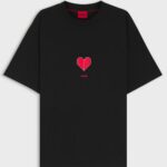 HUGO MEN'S COTTON-JERSEY T-SHIRT WITH OROGAMI-HEART PRINTS BLACK - Image 2