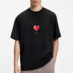 HUGO MEN'S COTTON-JERSEY T-SHIRT WITH OROGAMI-HEART PRINTS BLACK