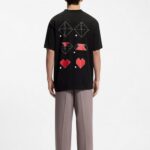 HUGO MEN'S COTTON-JERSEY T-SHIRT WITH OROGAMI-HEART PRINTS BLACK - Image 3