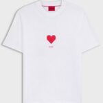 HUGO MEN'S COTTON-JERSEY T-SHIRT WITH OROGAMI-HEART PRINTS WHITE - Image 3