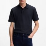 BOSS MAN PALLAS POLO SHIRT IN COTTON PIQUE WITH ENBROIDERED LOGO DARK BLUE